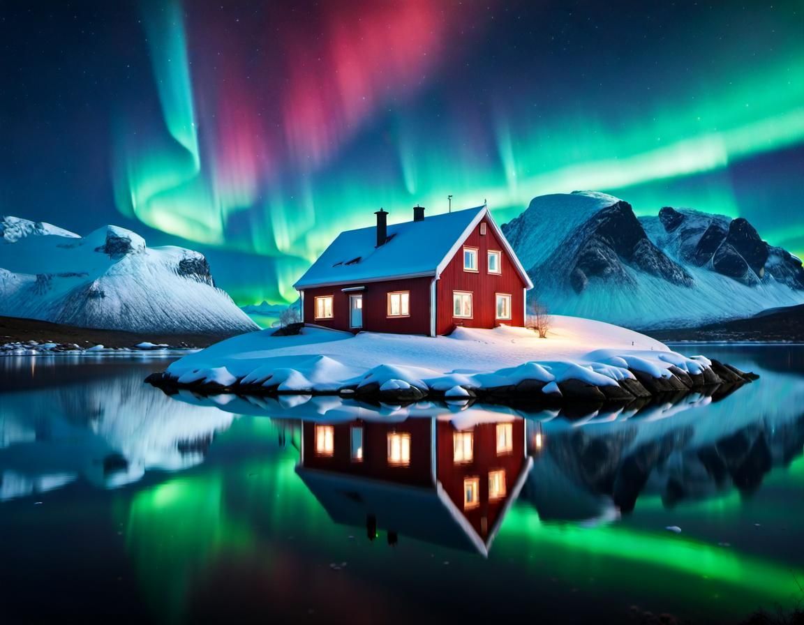 Remote Norwegian House Under Aurora Borealis