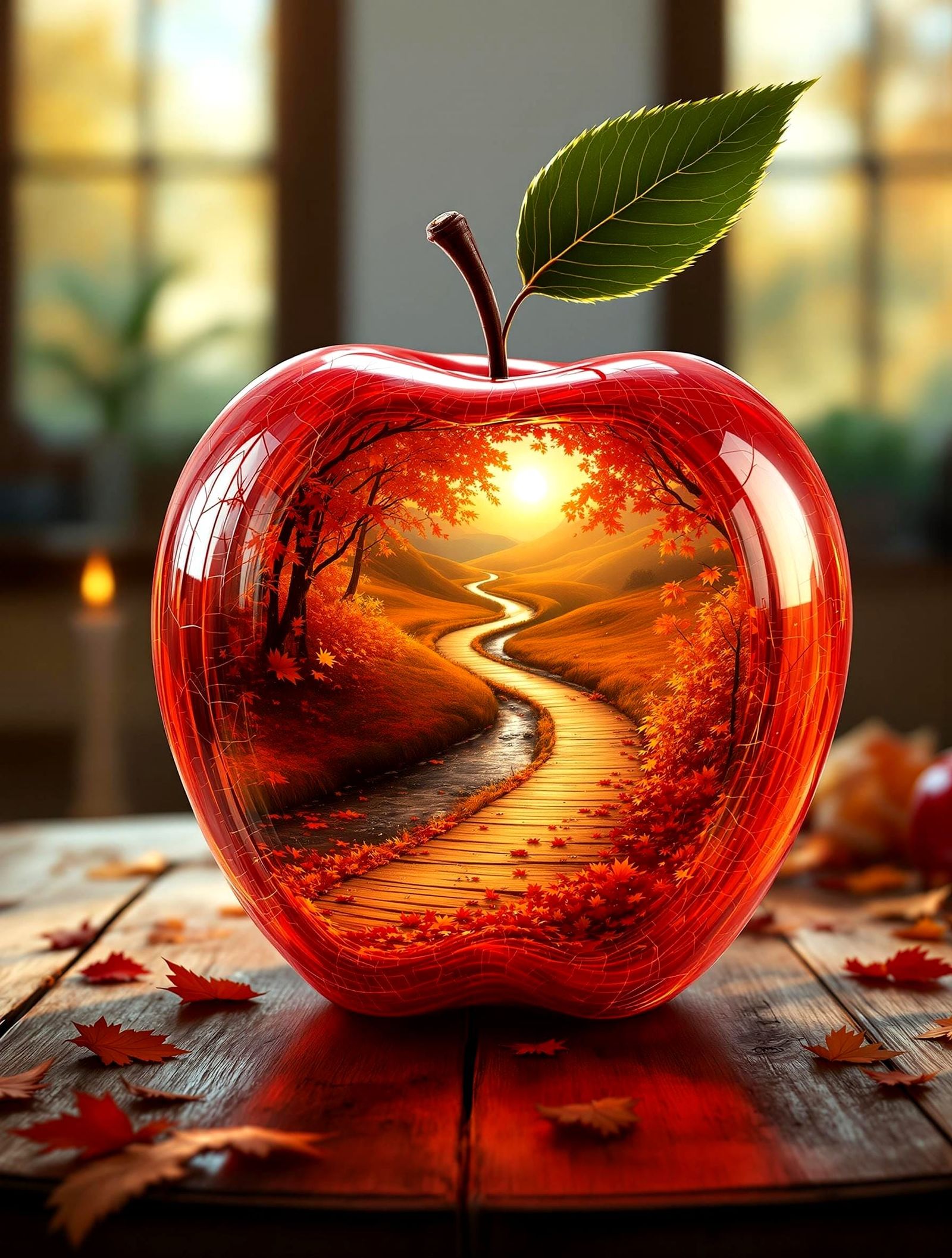 Surreal Autumn Wonderland in Vibrant Holographic Style