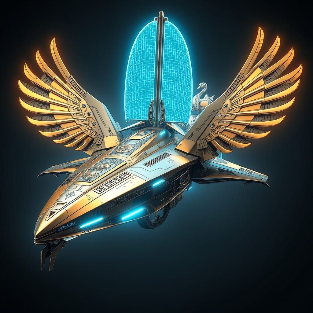 Ancient Future Trireme Spaceship in Cyberpunk Style