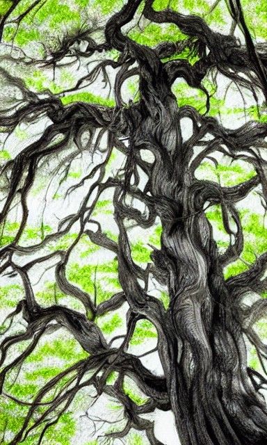 Ink Wash Painting of a Millennial Cypress Tree