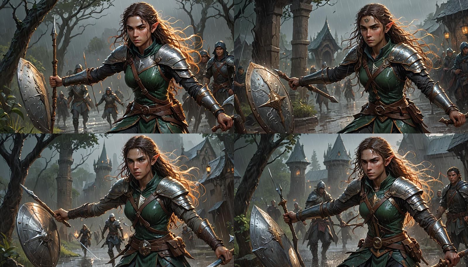 Half Elf Warrior in Rain, Fantasy Art