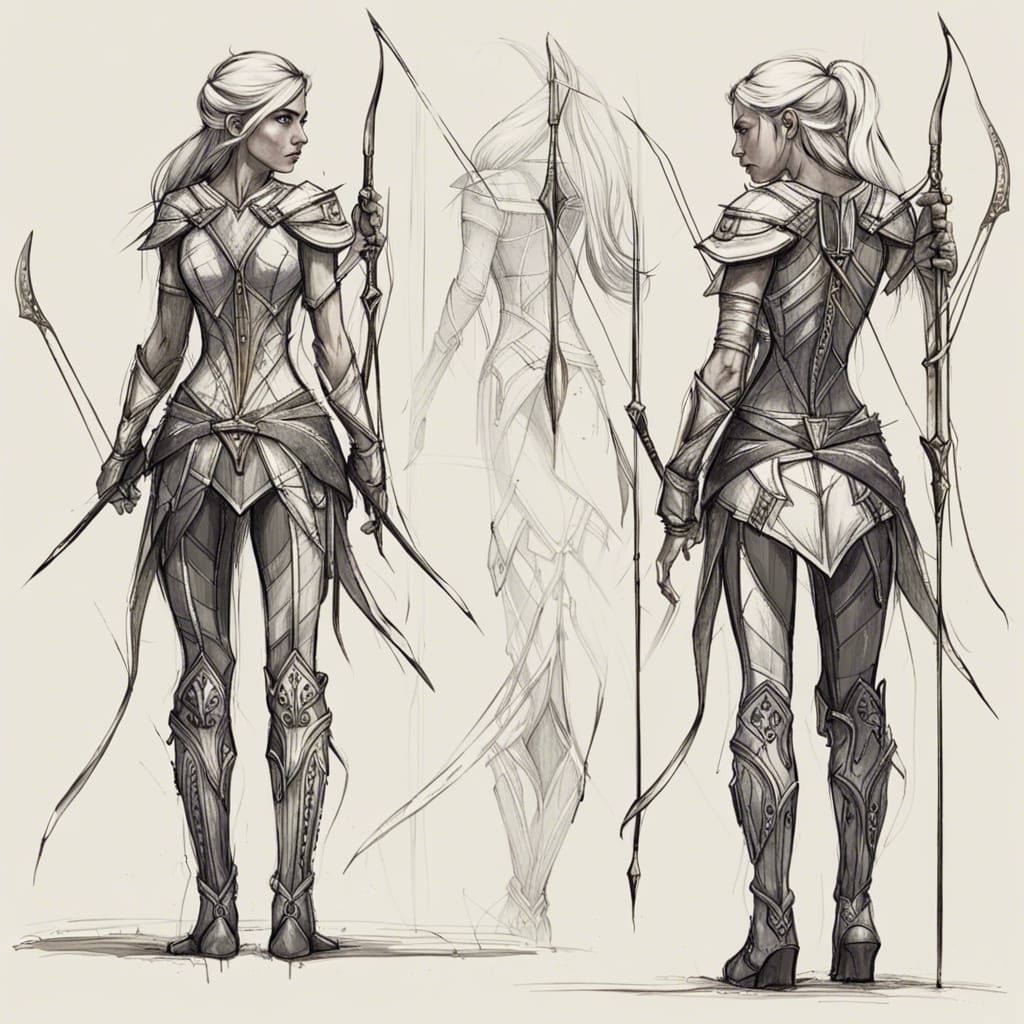 Elven Archer Armor Concept Art: Detailed Technical Sketch