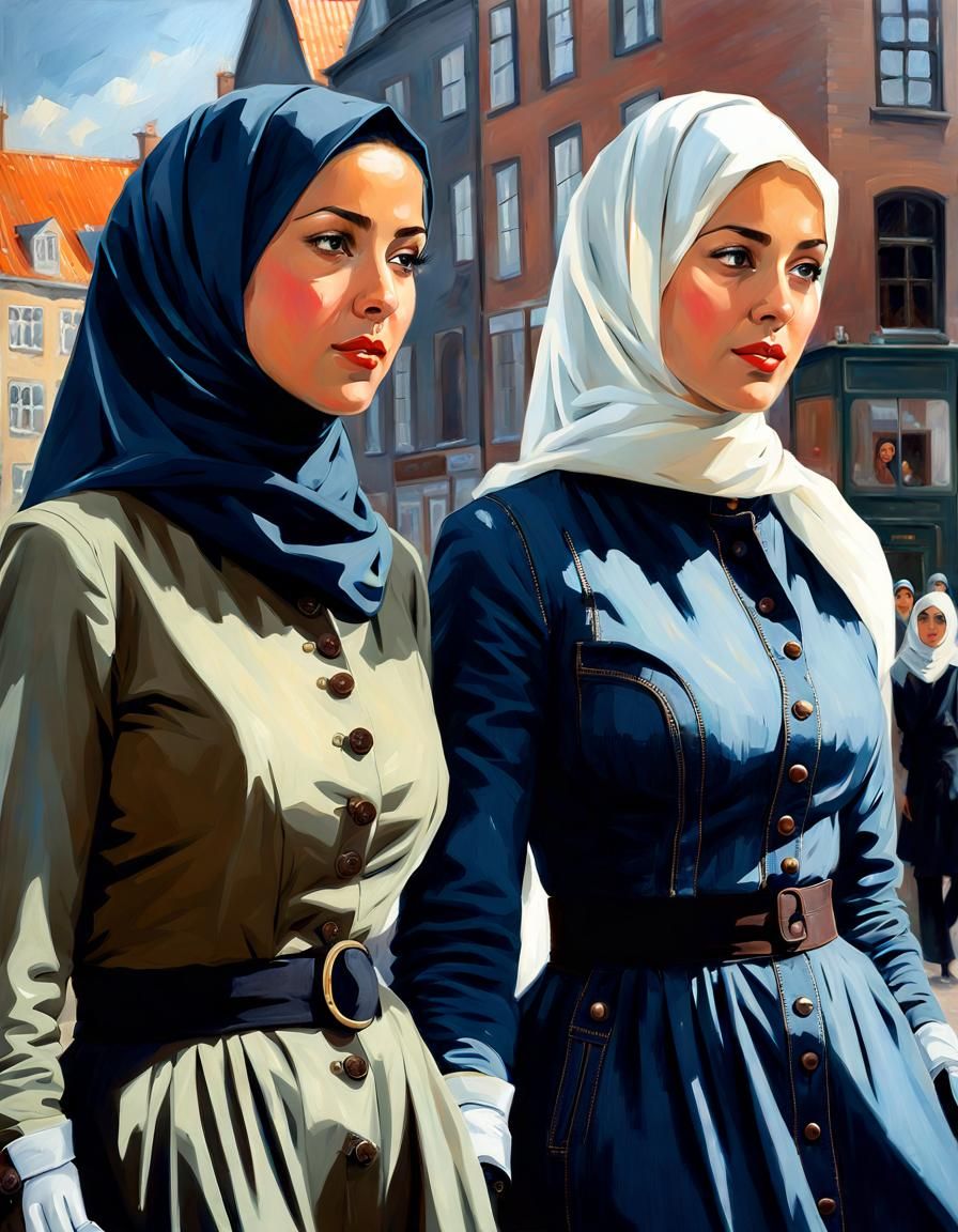 Danish Girls in Hijab, Copenhagen Street Scene