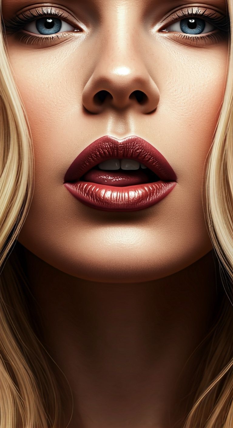 Elegant Blonde Woman with Lipstick, Photorealistic