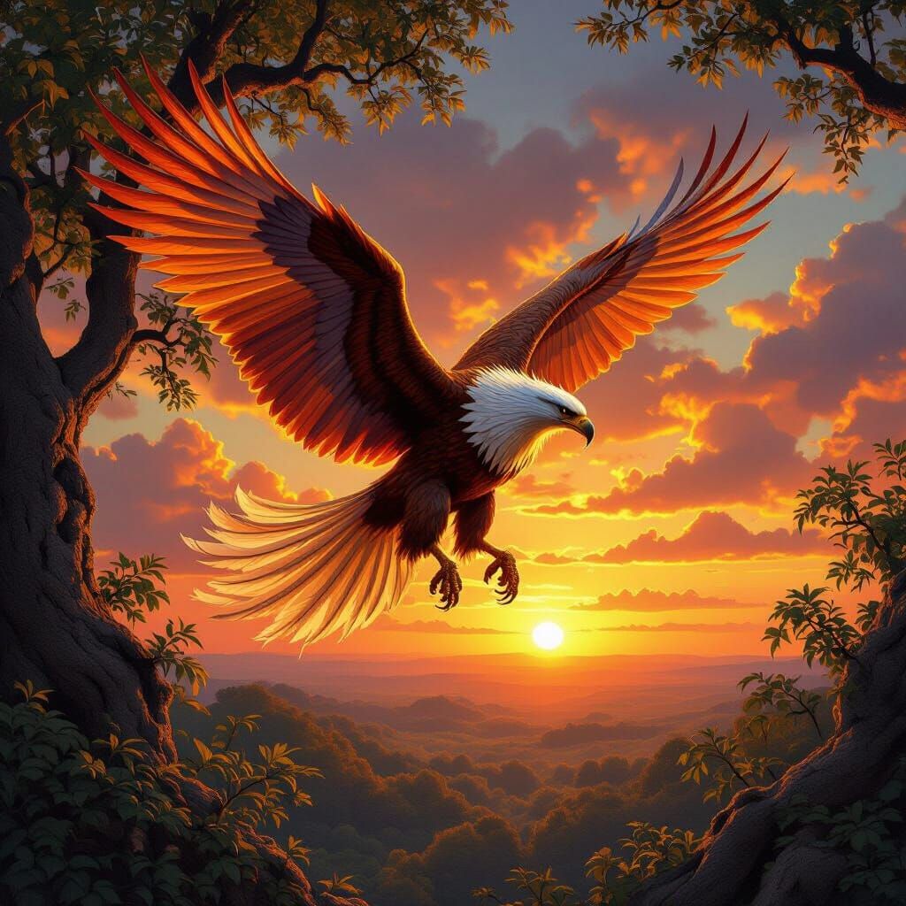 Griffin Soaring at Sunset: Hyperrealistic Digital Art
