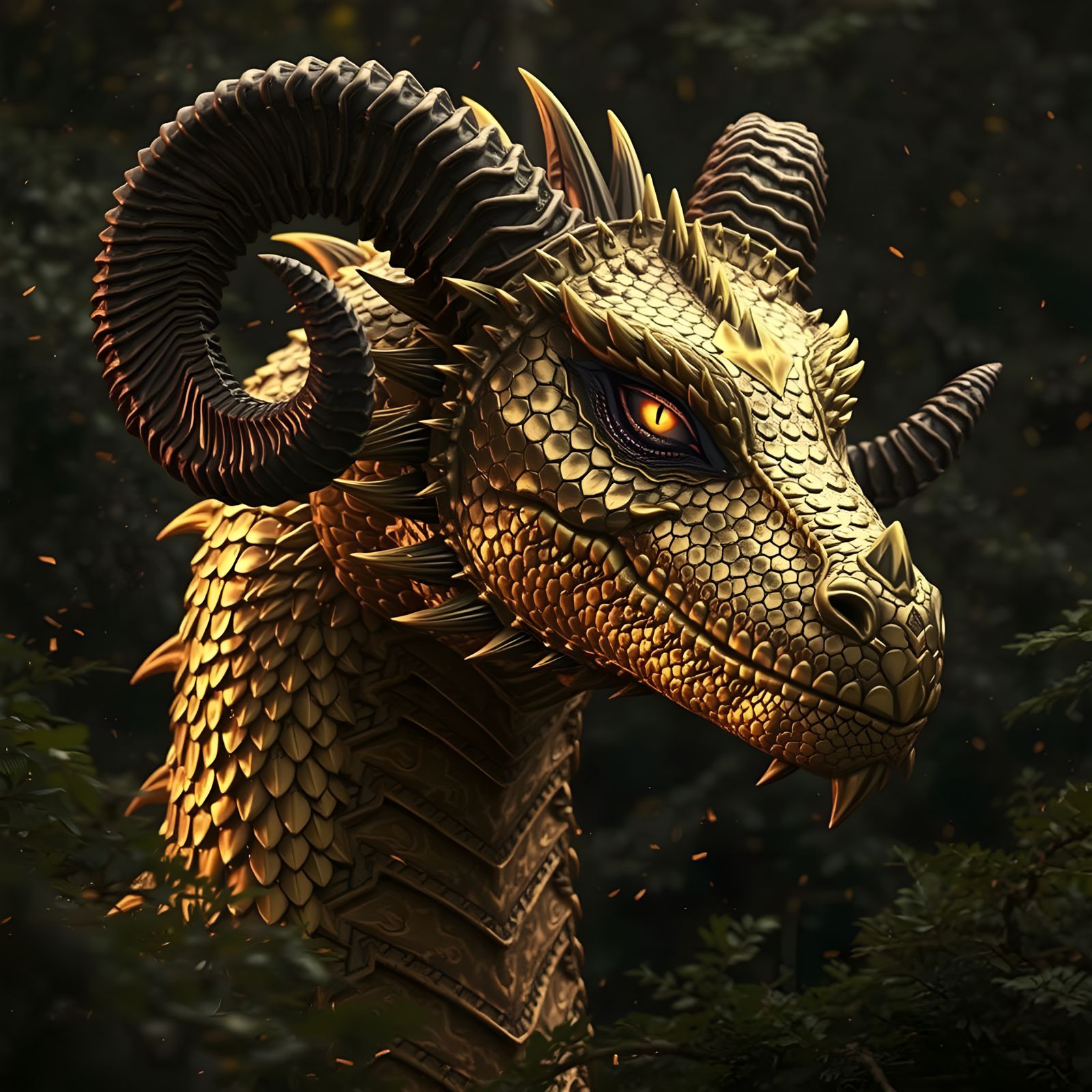 Golden Dragon with Wise and Gentle Eyes