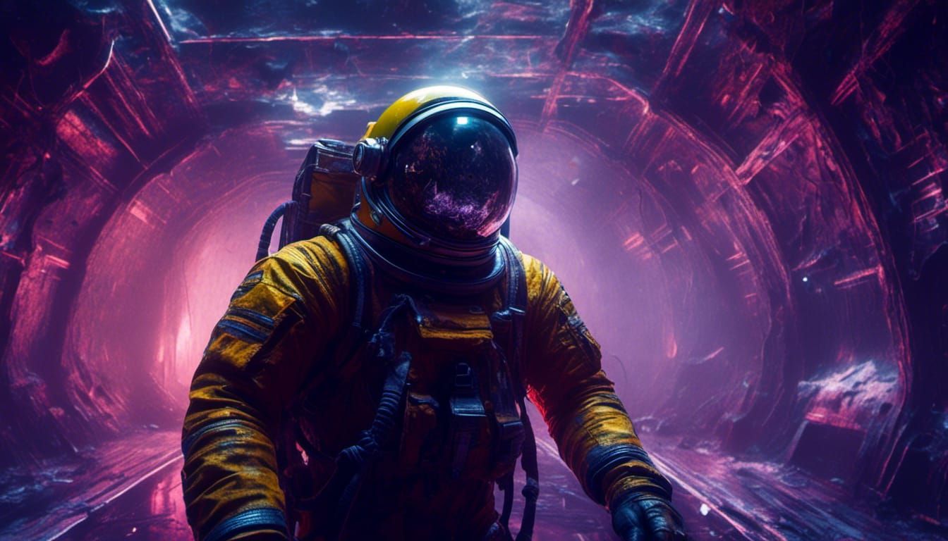 Astronaut in Space Station, Art Nouveau Style