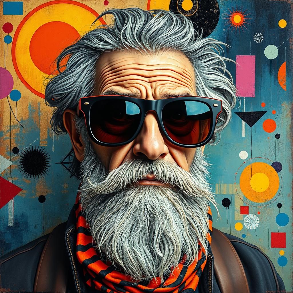 Psychedelic Portrait of Old Man in Oil
