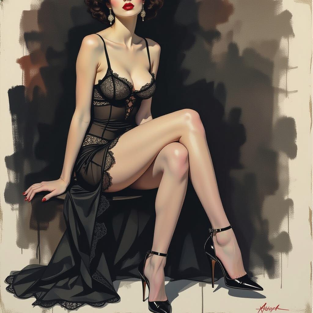 Ominous Portrait of Woman in Lingerie, Abstract Style