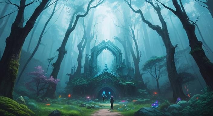 Girl Enters Vibrant Xanth Landscape with Talking Animals