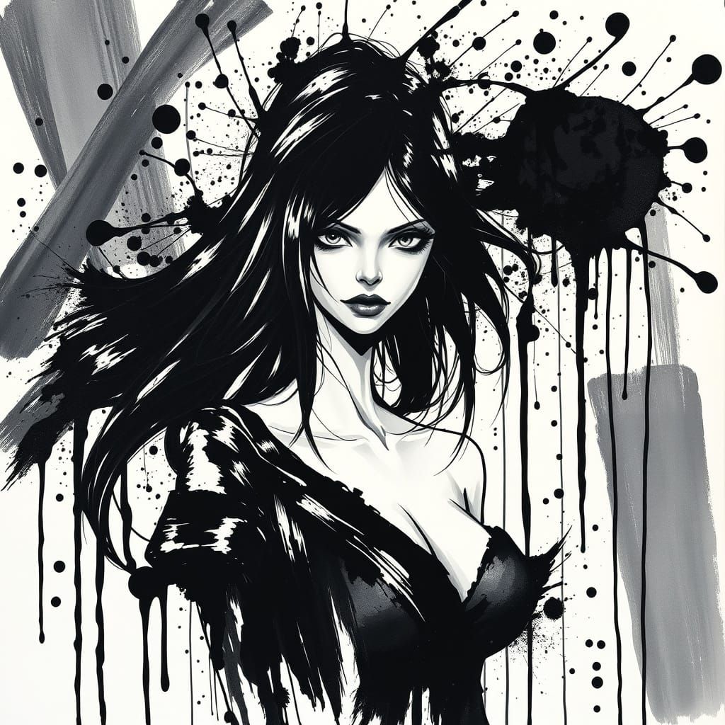 Elegant Woman in Intense Black and White Portrait