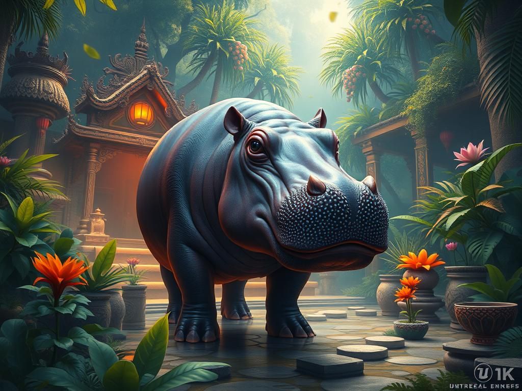 Pygmy Hippo in Thai Zoo, Fantasy Matte Painting