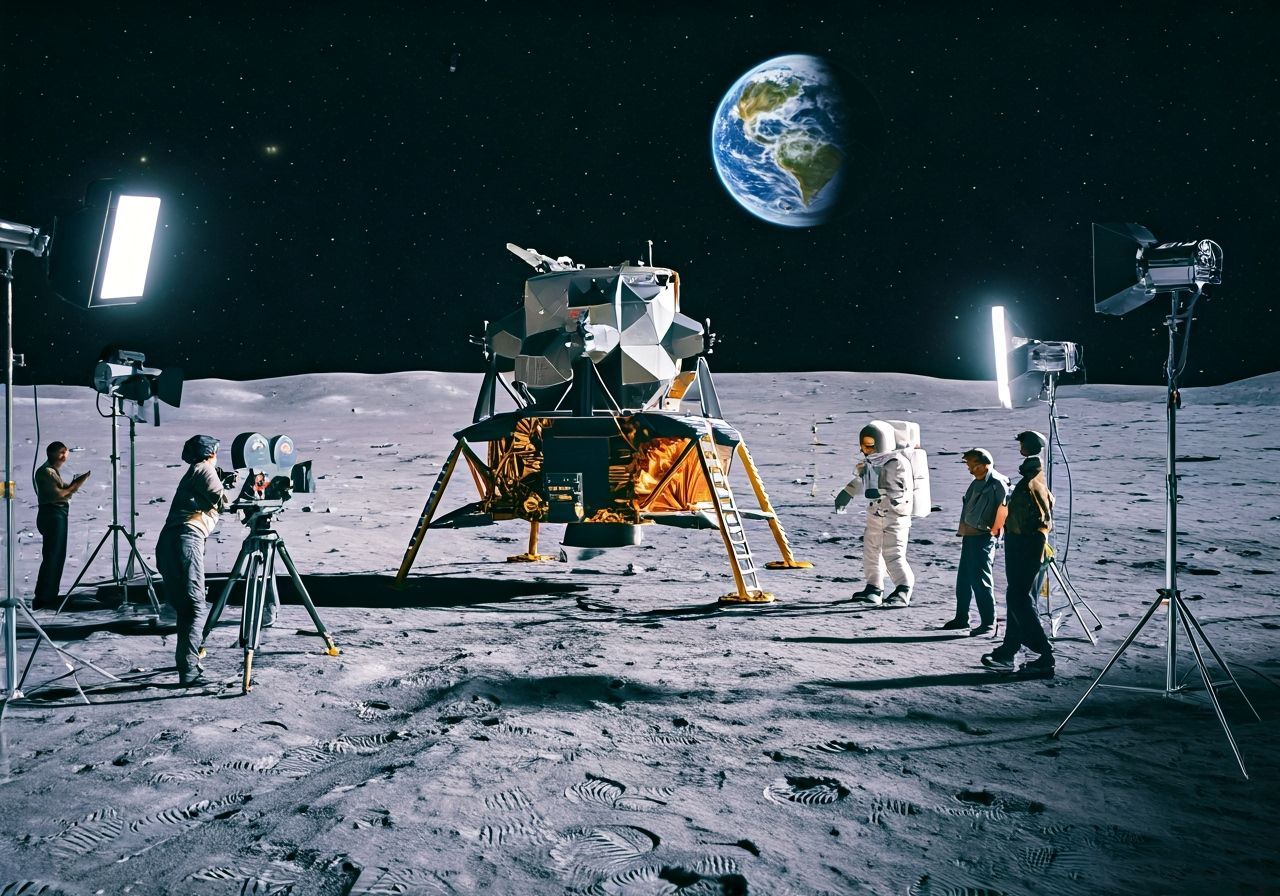 Moon Landing Filmed: Astronauts Plant Flag on Set