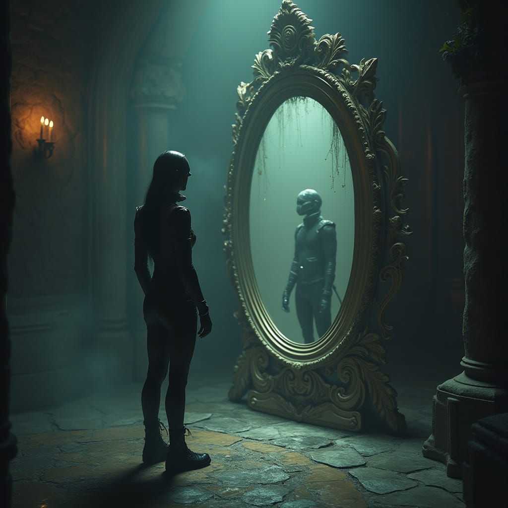 Futuristic ChatGPT Gazing into the Mirror of Erised