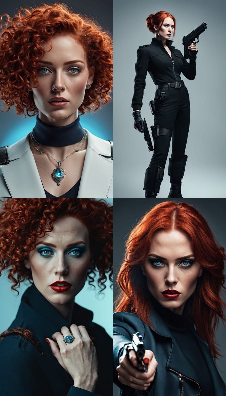 Confident Woman with Red Hair and Handgun