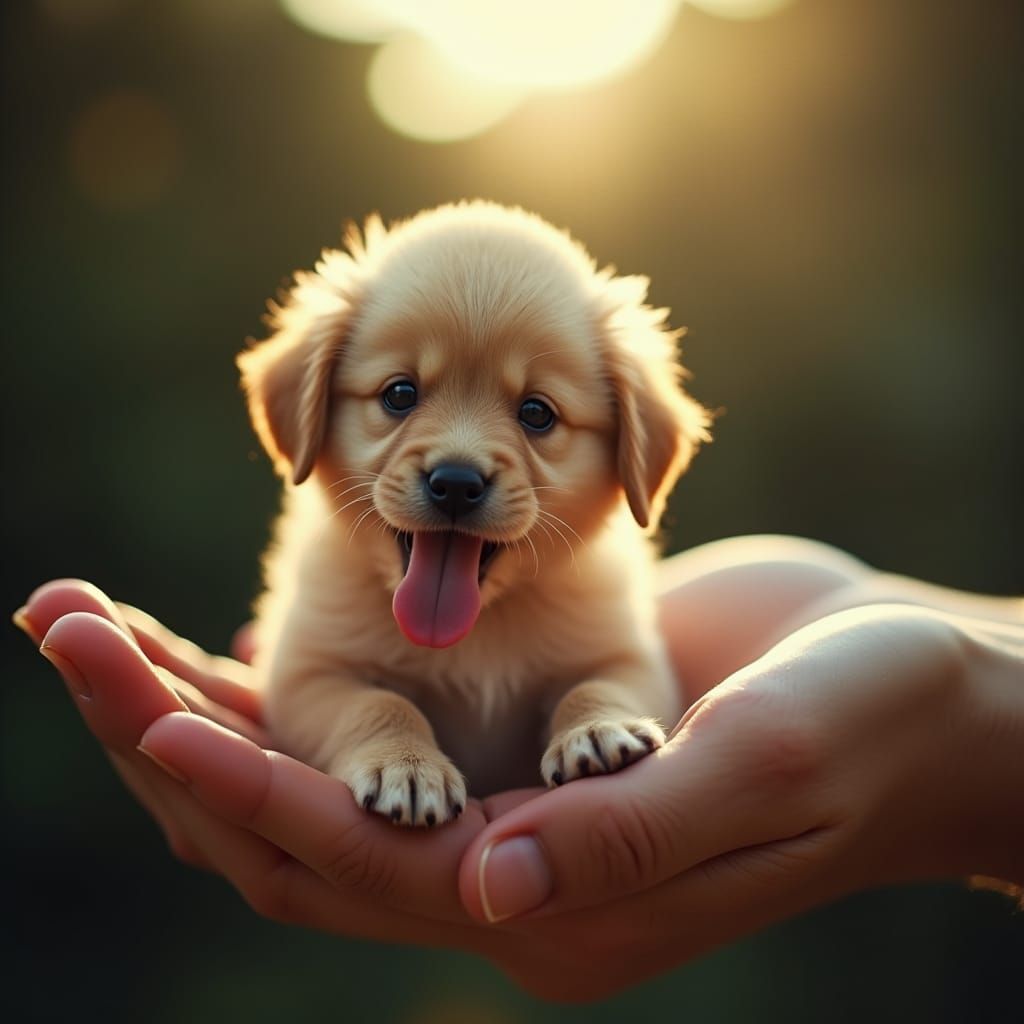 Tiny Puppy in Gentle Hand: Cinematic Film Still