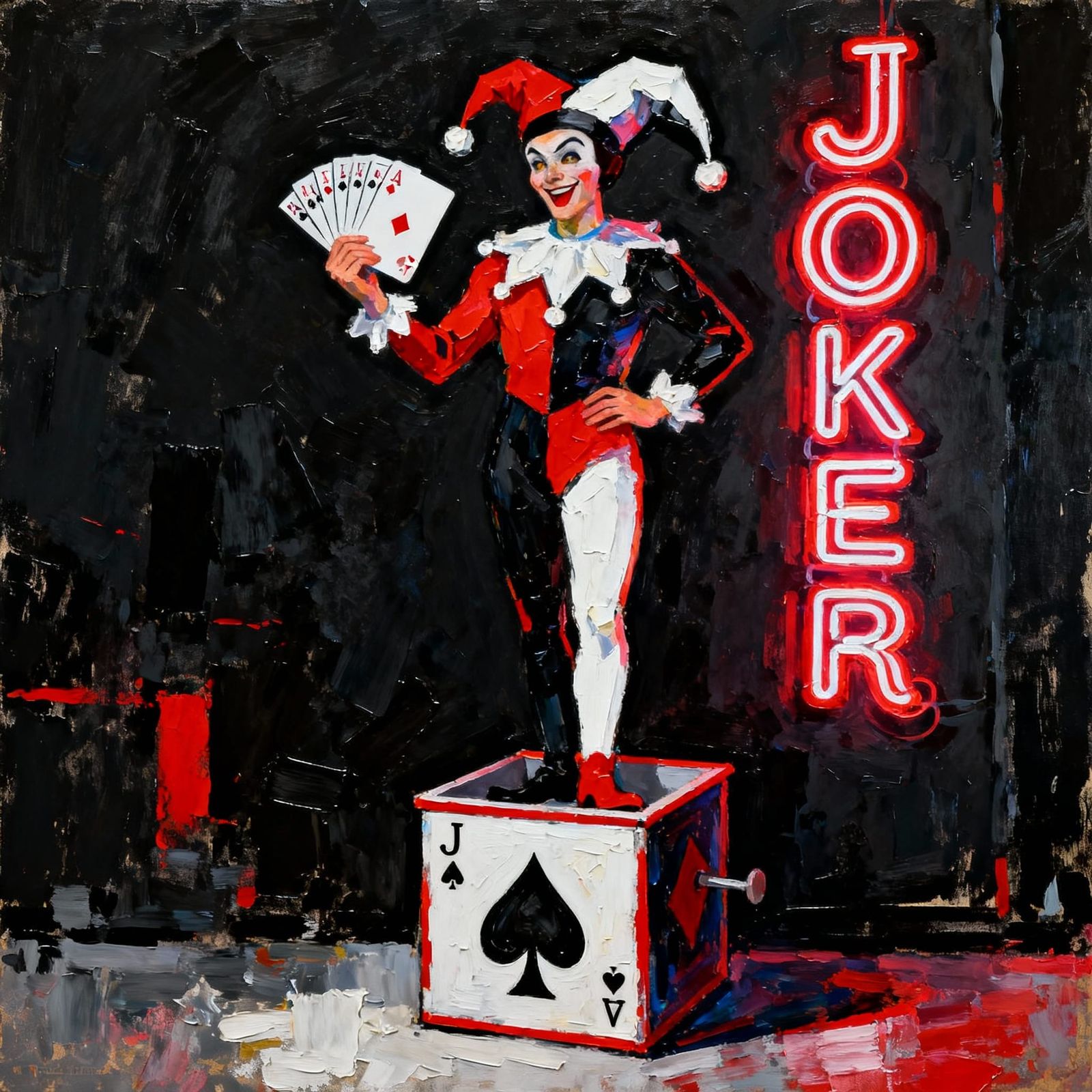 Jester on Jack in the Box with Fanned Cards