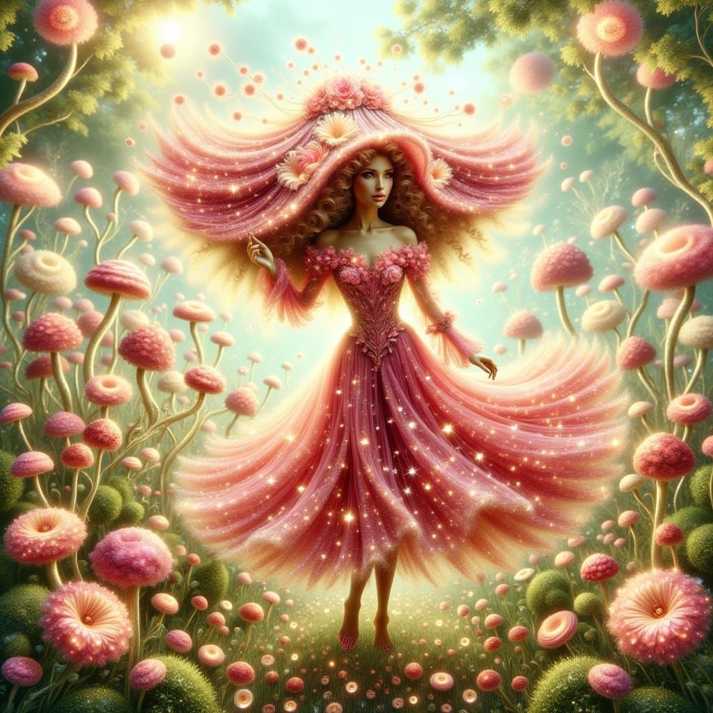 Whimsical Pink Mushroom House with Fairy Garden