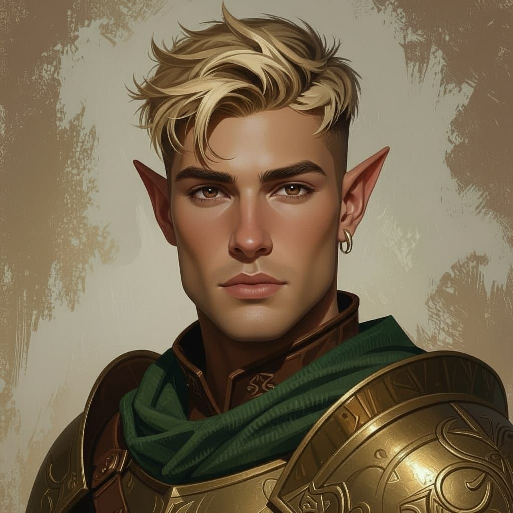 Fantasy Warrior with Fae Ears in Brown Armor