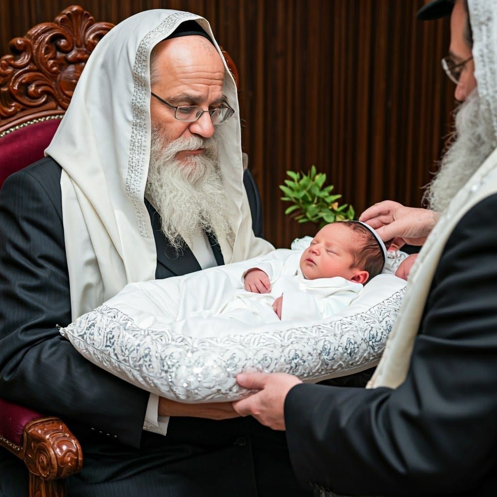Angelically Dressed Baby Boy on Circumcision Pillow with God...