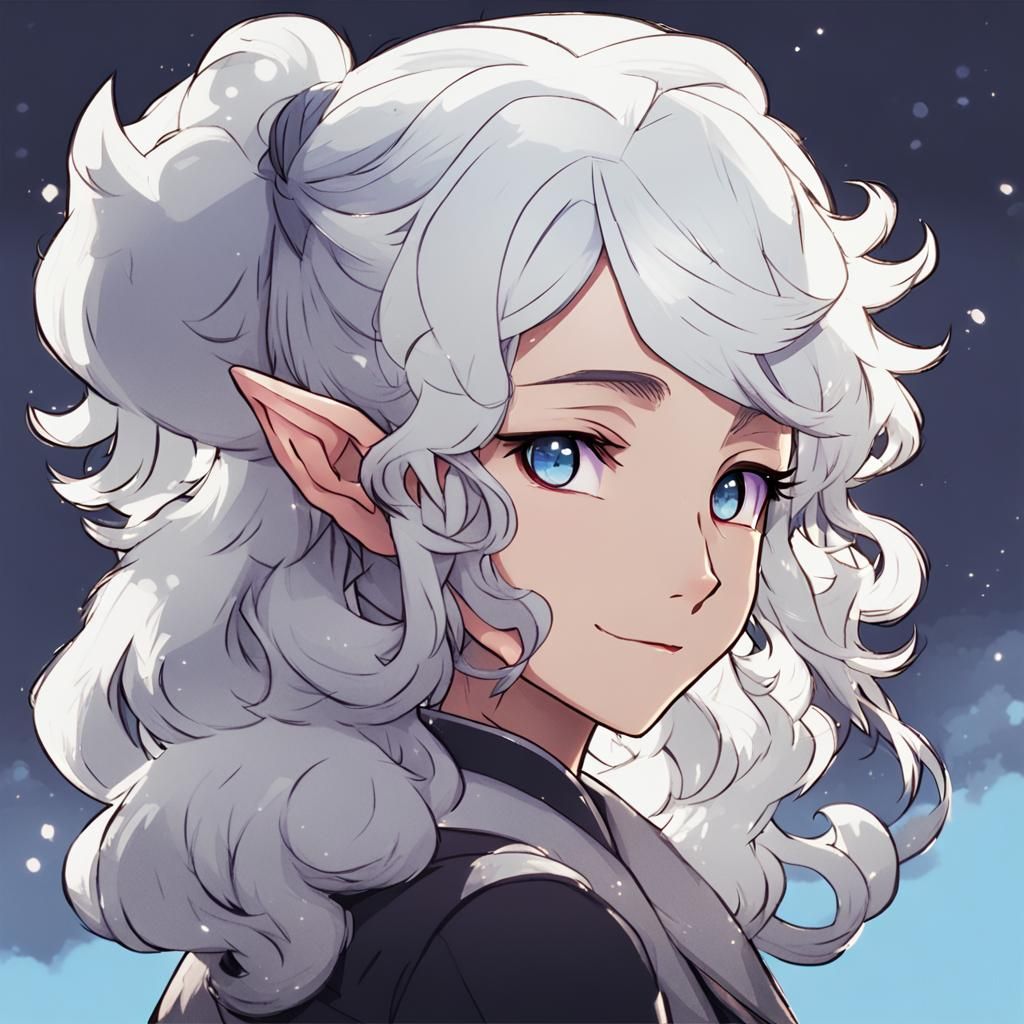 Anime Elf with White Hair in Cel-Shaded Style