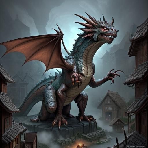 ASCII Dragon Attacks Village: A Retro Digital Nightmare