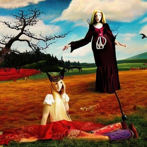 Mystical Vampire Realm in Surreal Folk Art
