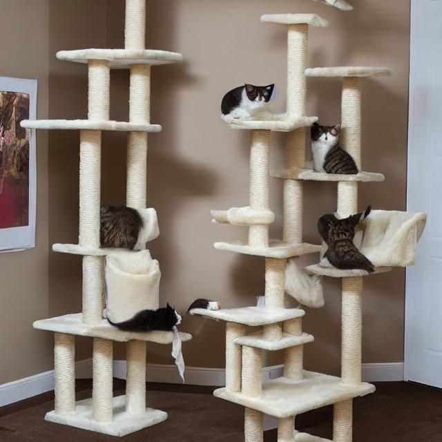 Cats Enjoying Multiple Cat Trees