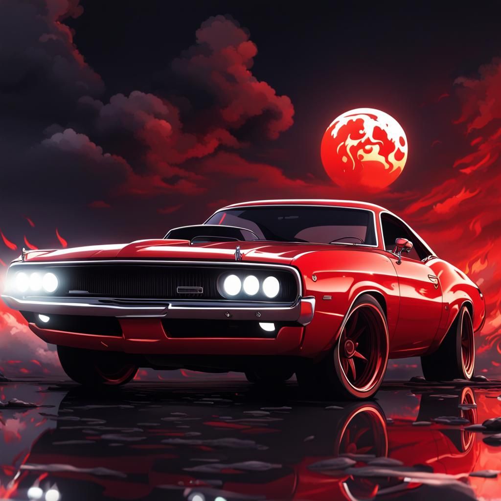 Anime Style Red Muscle Car Victory