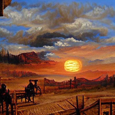 Old West Sunset: Detailed Oil Painting