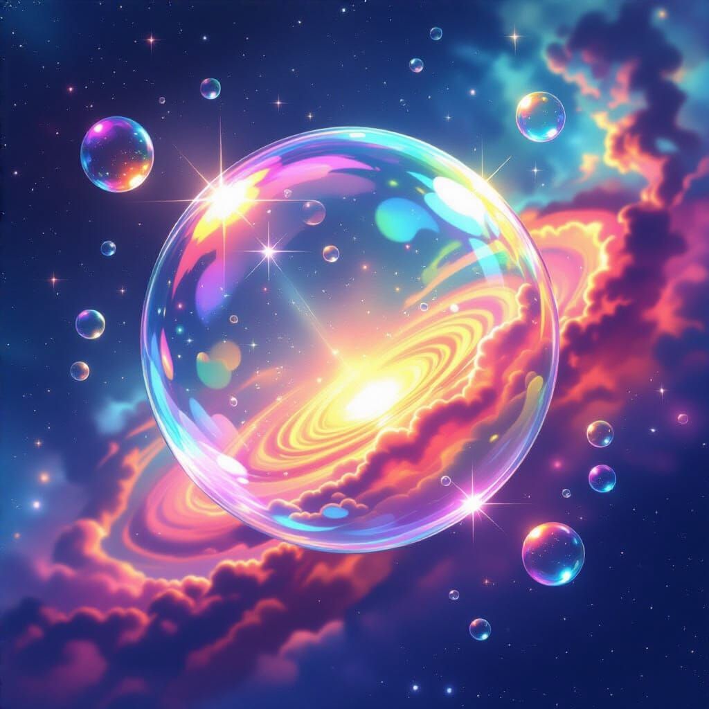 Rainbow Bubbly Nebula with Prismatic Galaxy