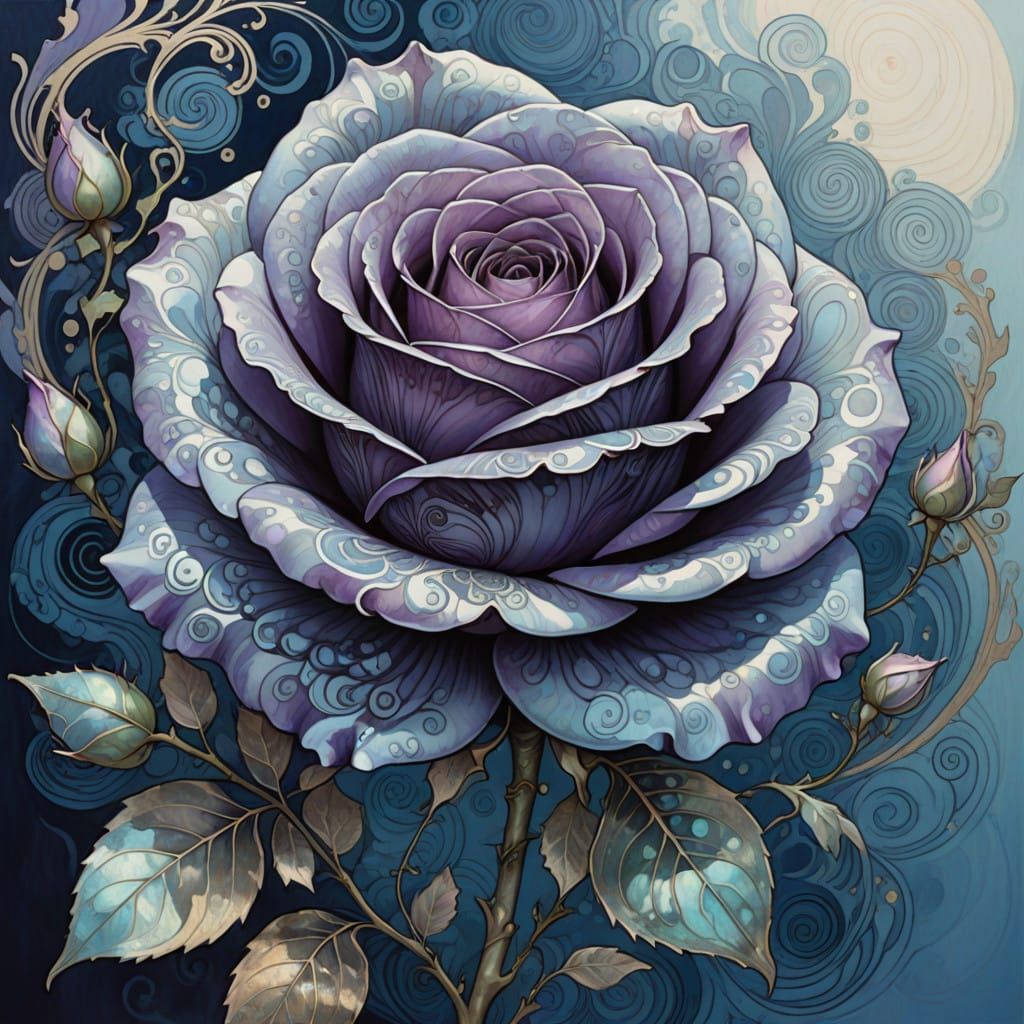 Dreamy, Ethereal Nacreous Rose in Soft Gradient Blue