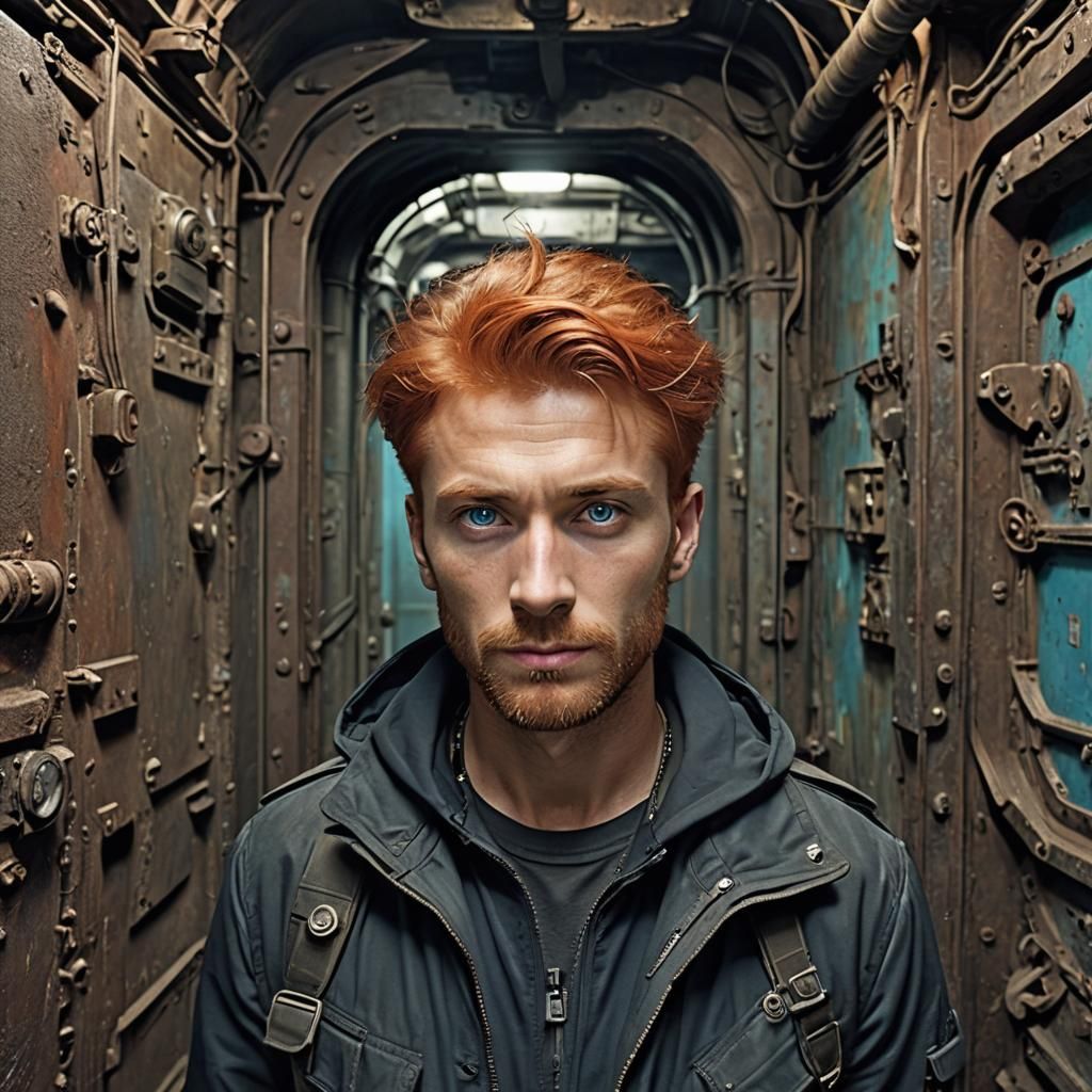 Post-Apocalyptic Scavenger in Subway: Hyperrealistic Digital...