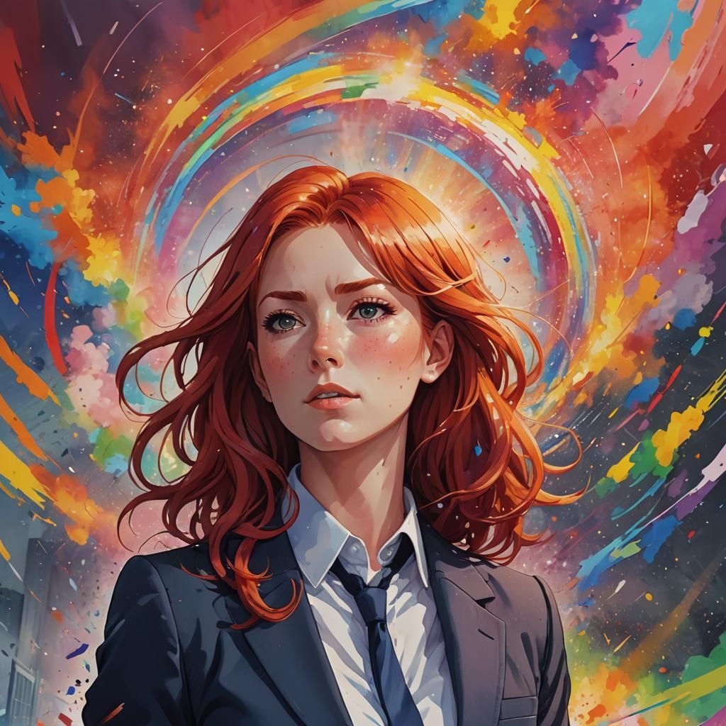 Anime Woman Gazing at Rainbow in Studio Trigger Style