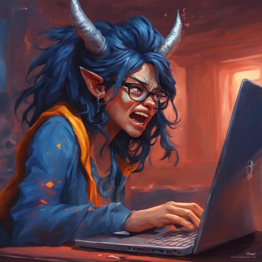 Vriska Serket's Laptop Rage: Hyperrealistic Splash Art