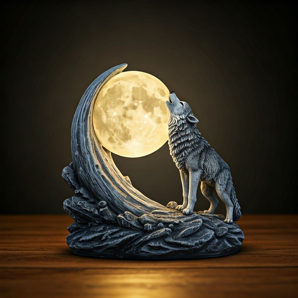 Wolf Statue Table Lamp Howling at the Moon