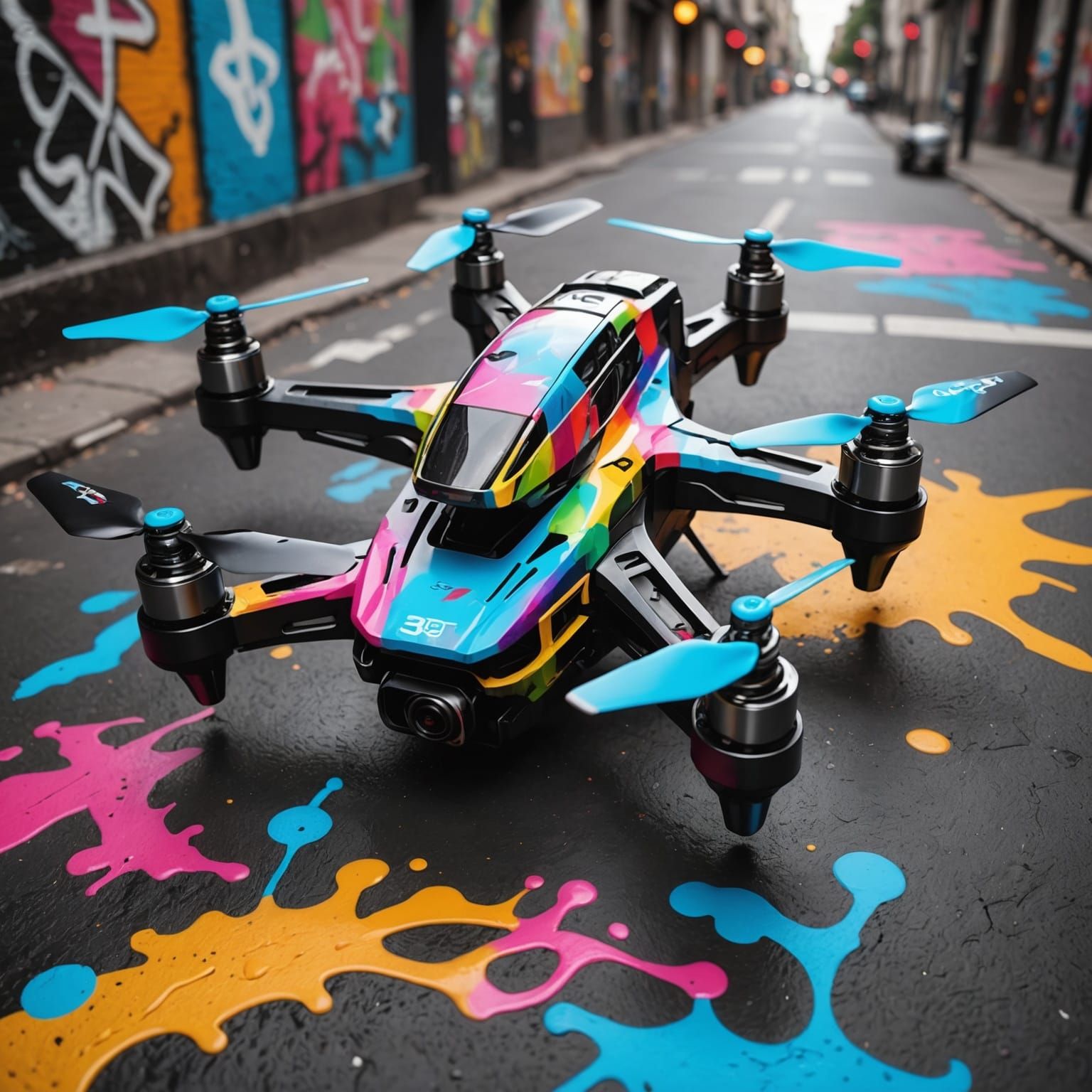 Racing Drone in Graffiti Splash Art Style