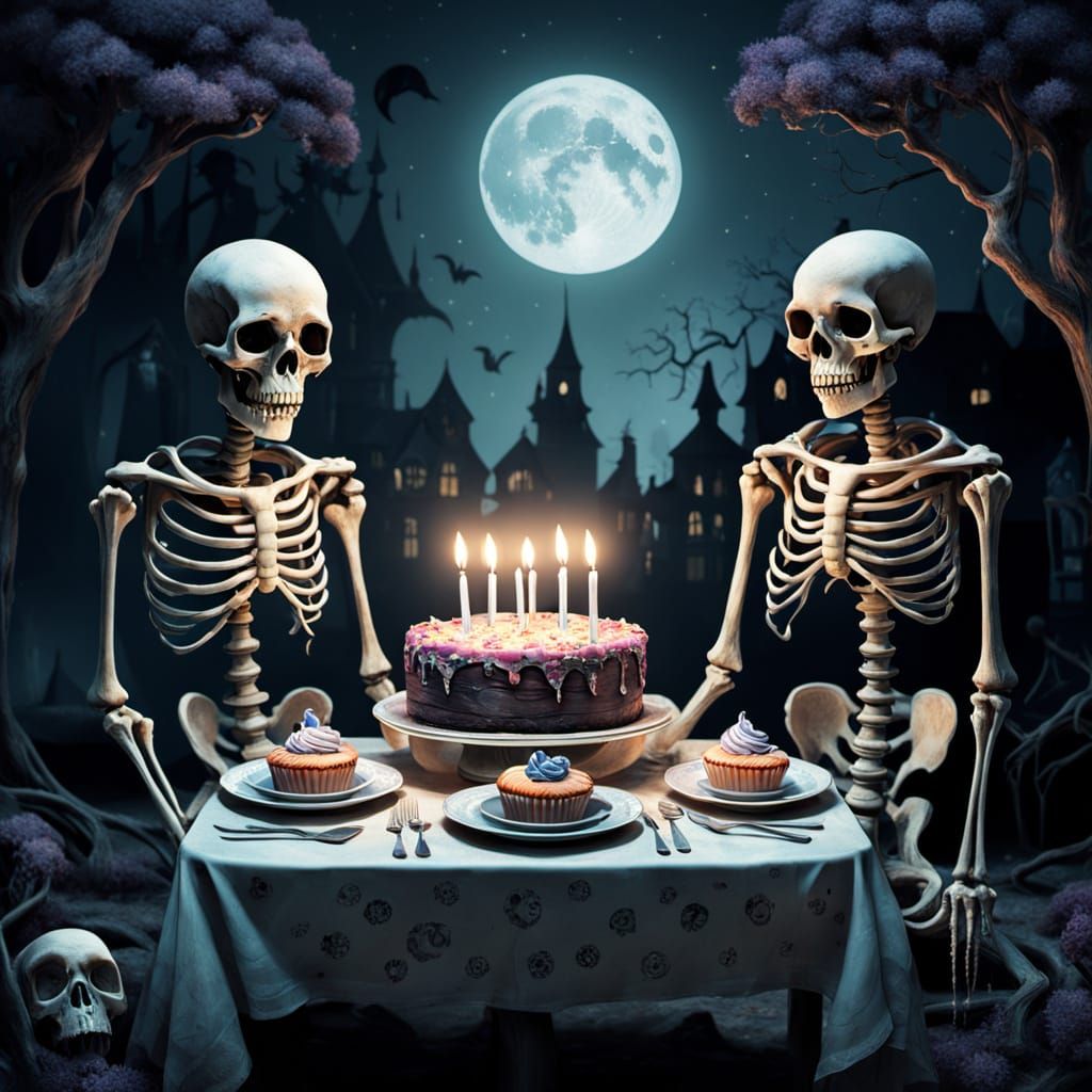 Whimsical Macabre Skeletons Celebrate Birthday Party