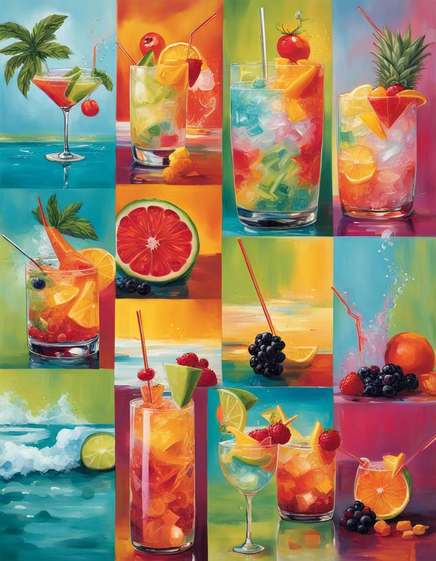 Colorful Cocktail Explosion in Abstract Art Style