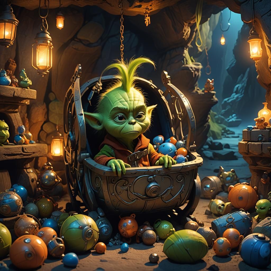 Baby Grinch Portrait in Mystical Cave