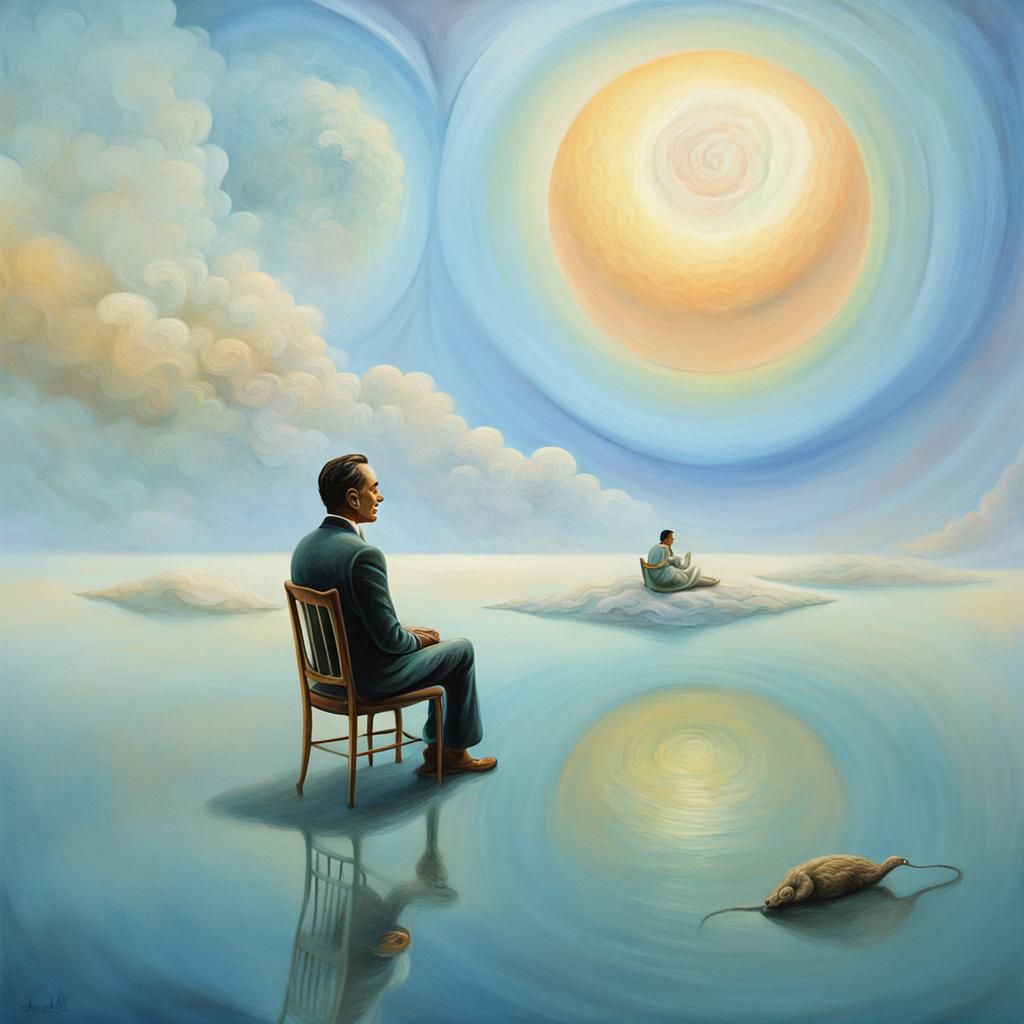 Dreamlike Surrealism: Serene Meditative Oil Painting