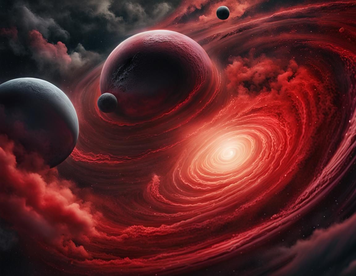 Epic Space Battle in Dark Red and Black