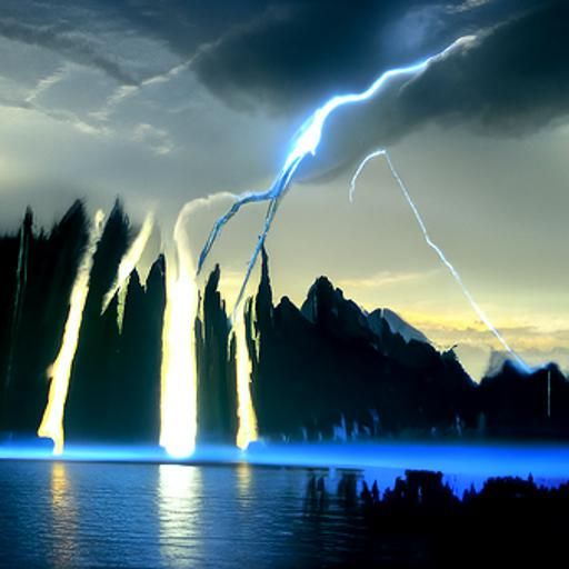 Lightning Strikes Glossy Lake: Detailed Matte Painting