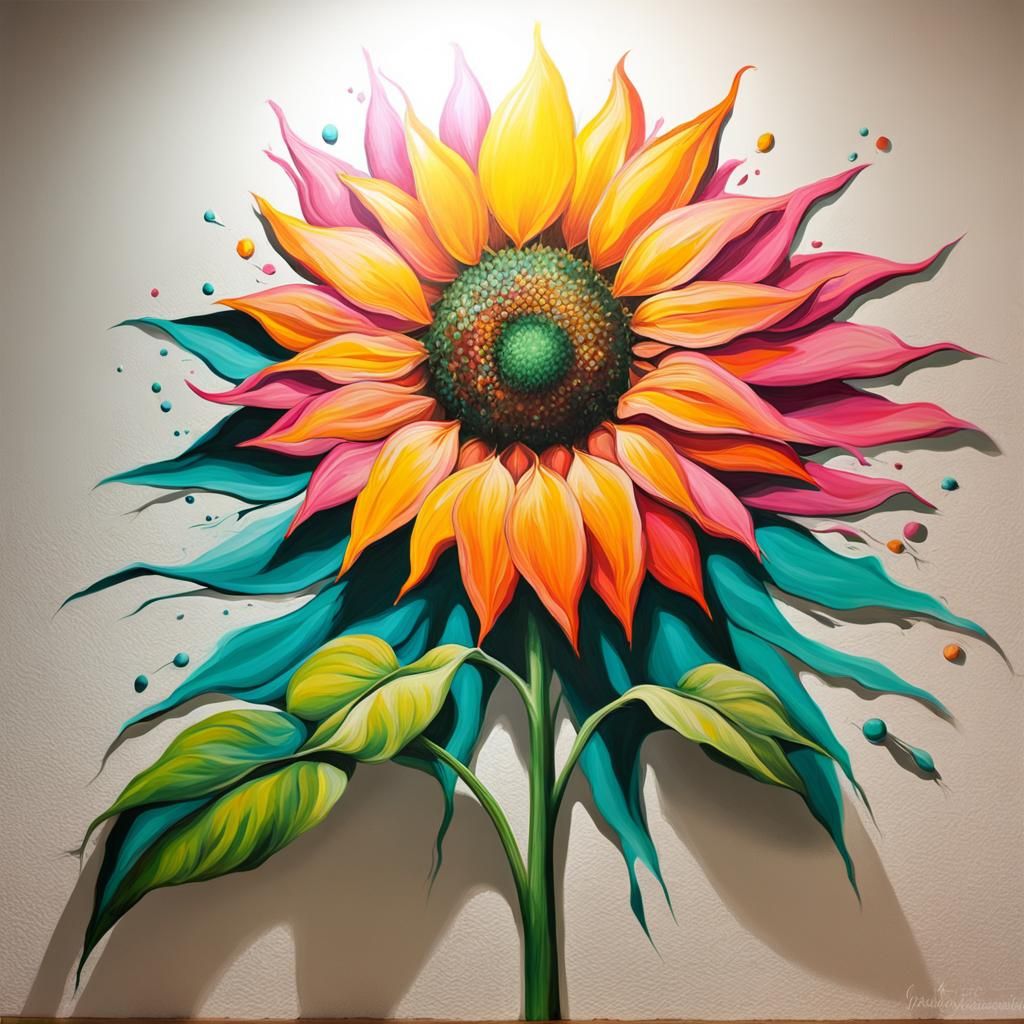 Psychedelic Sunflower Silhouette in Hyperrealism