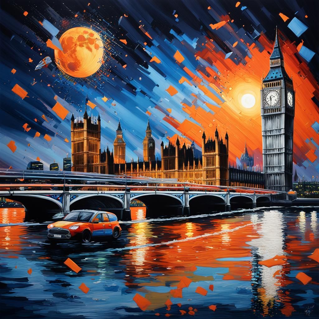 Moonlit London Skyline at Night in Hyper-Realistic Style