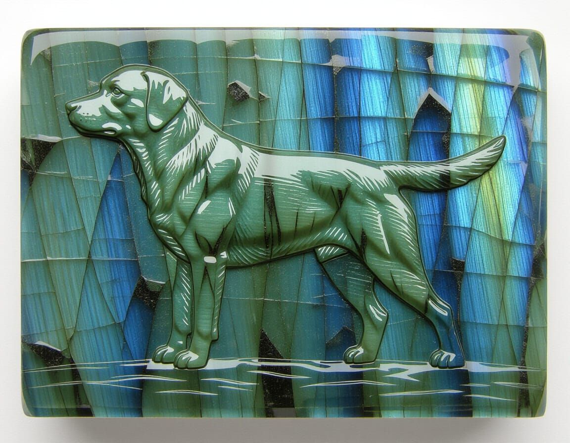 Labrador Dog Bas-Relief Sculpture in Labradorite