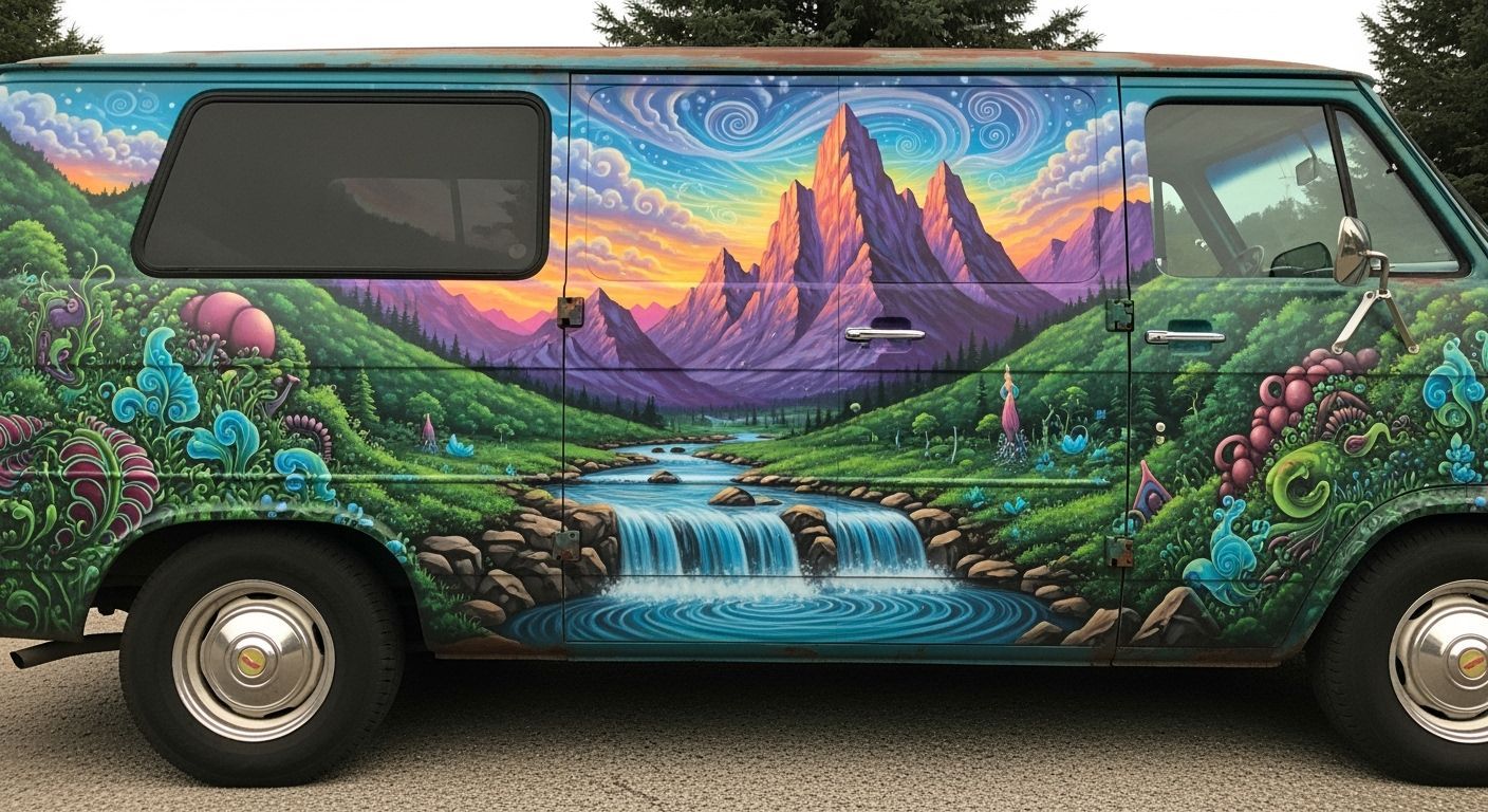 Surreal Chevy Van Mountain Valley Mural