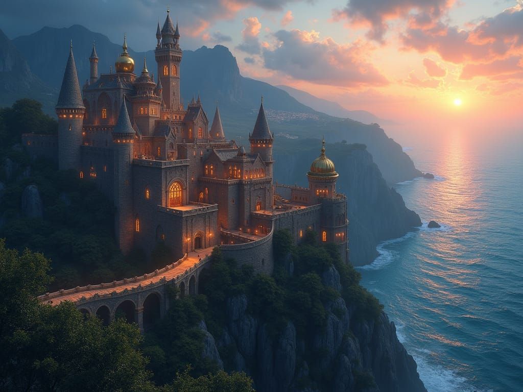 Enchanted Kingdom on Cliffside at Twilight