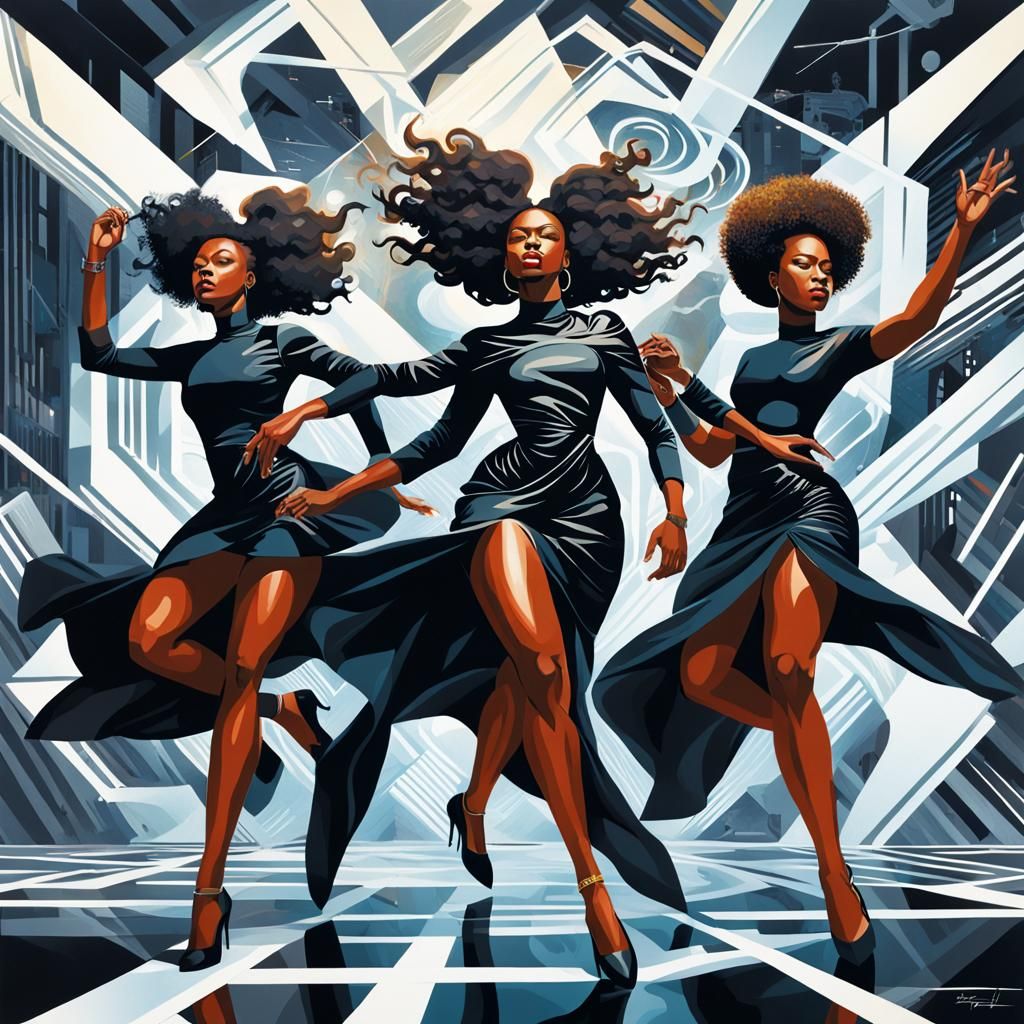 Futurist Artwork: Dynamic Black Women in Motion