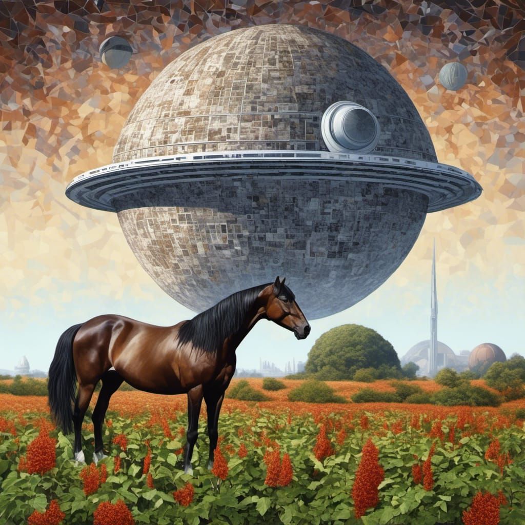 Mosaic Horse with Death Star in Chili Field